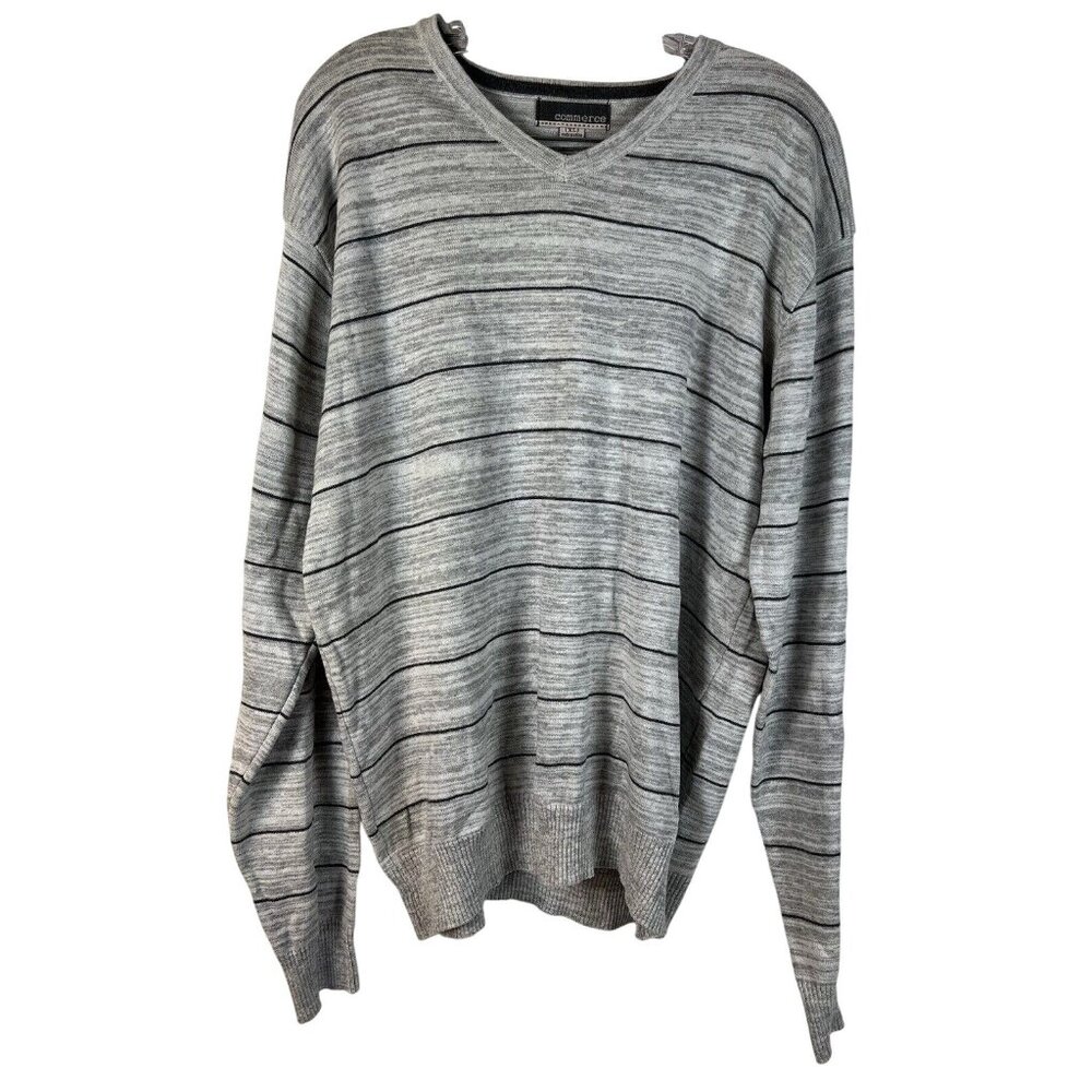 Men's Commerce V-Neck Sweater Long Sleeve Striped Size XL